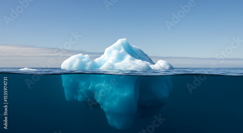 An iceberg shown both above and below the water, illustrating the 