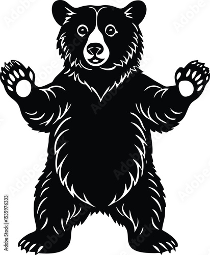 Standing Bear Silhouette Vector Illustration with Raised Paws