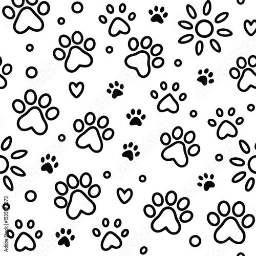 Abstract black and white paw print pattern