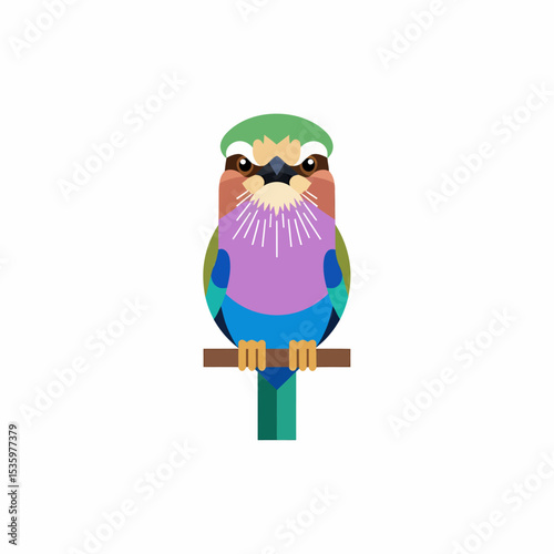 Geometric LilacBreasted Roller Perched on a Branch Colorful Illustration