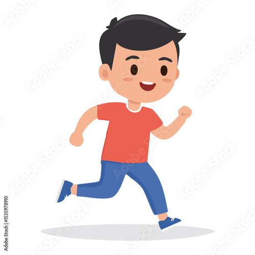A happy boy running joyfully, full of energy and vitality