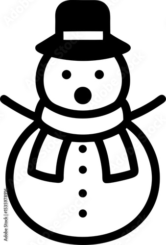 Adorable minimalist snowman illustration featuring a hat scarf and buttons perfect for christmas designs and winter holiday season.