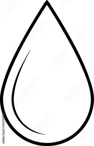 Black outline simple icon of a water drop representing hydration and natural resource conservation.