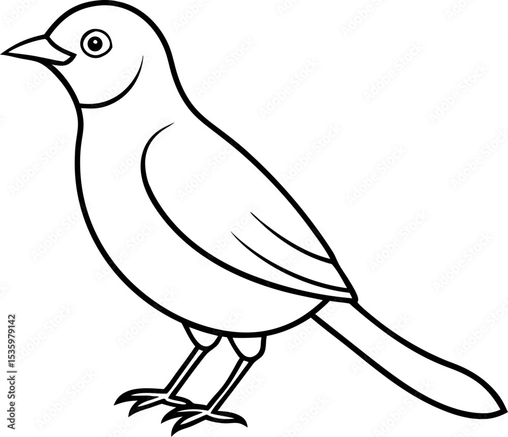 Fototapeta premium Simple outline illustration of a perched bird for coloring educational activities and vector design projects