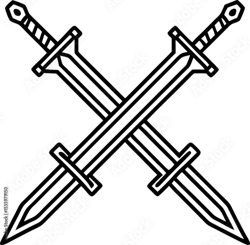 Two crossed swords icon depicting protection bravery strength courage warfare and conflict themes