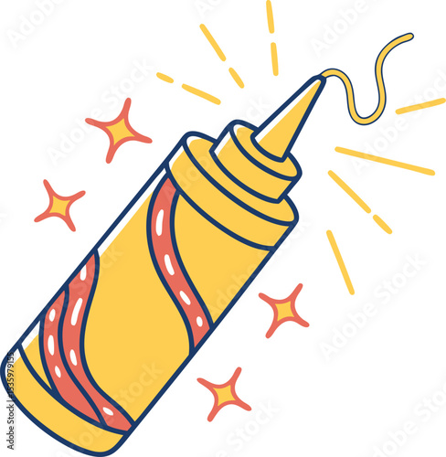Vector illustration of a mustard bottle with a vibrant aesthetic for food and condiment related projects.