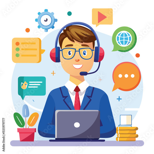Customer support agent working on a laptop