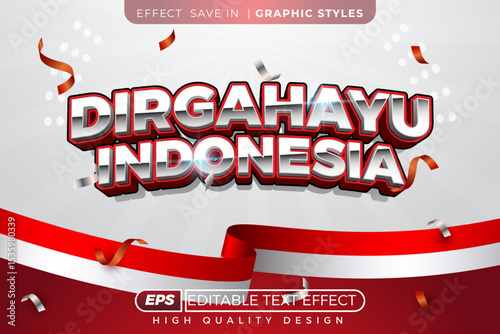 Editable 3d vector text effect dirgahayu indonesia for banner independence