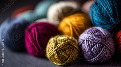 Colorful knitting yarn balls close up