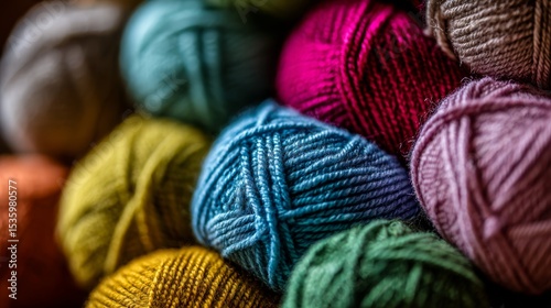 Colorful knitting yarn balls close up