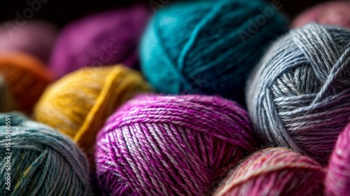 Colorful knitting yarn balls close up
