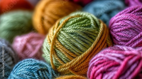 Colorful knitting yarn balls close up