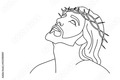 Continuous line art drawing of jesus christ crown of thorns