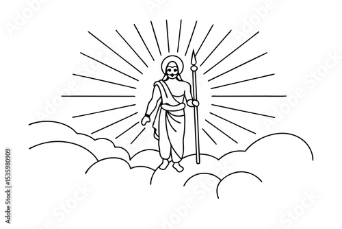 Divine being celestial line art spiritual figure holding spear