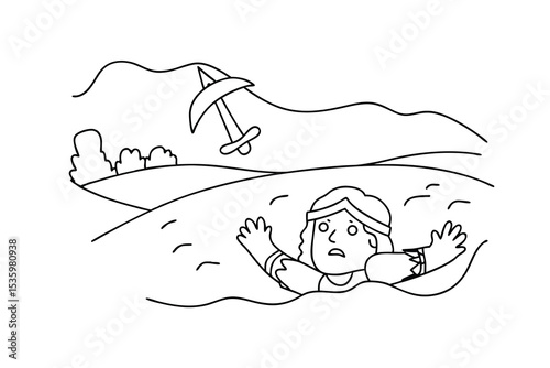 Woman trapped in sand continuous line art illustration