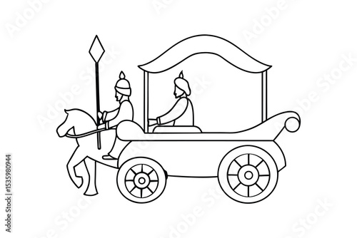 Elegant horse drawn carriage continuous line art illustration