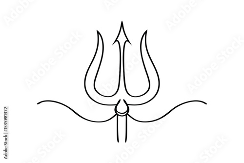 Continuous line art trident hindu god shiva trishul symbol