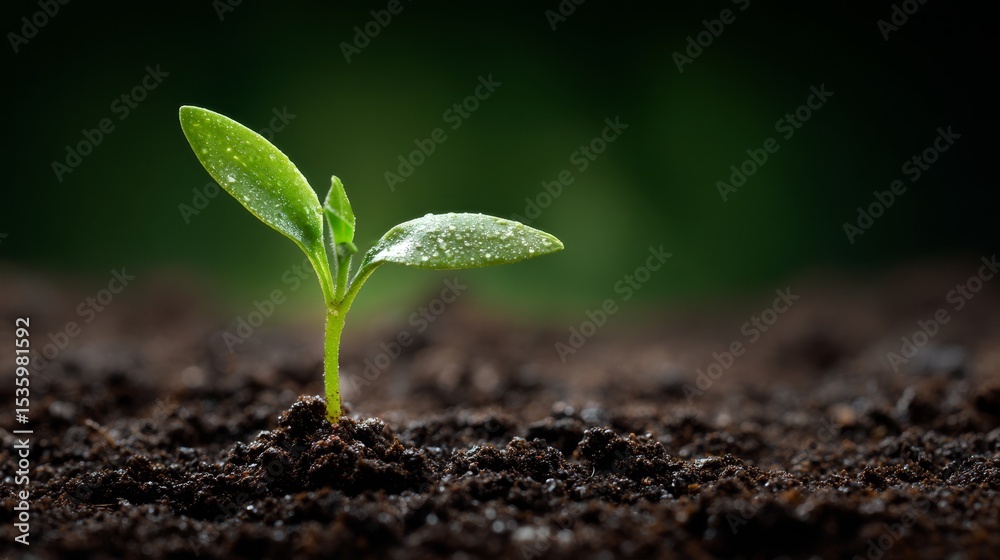 Fototapeta premium Green seedling sprouting from soil macro
