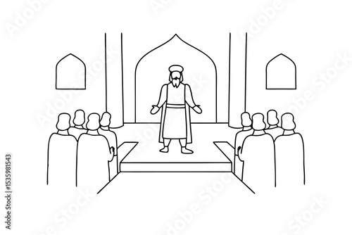 Man giving a speech to a crowd continuous line art illustration