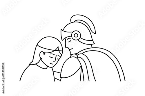 Woman comforted by a roman soldier continuous line art