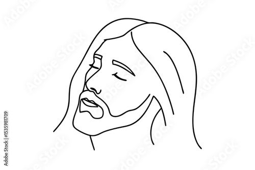 Serene continuous line art drawing of jesus christ