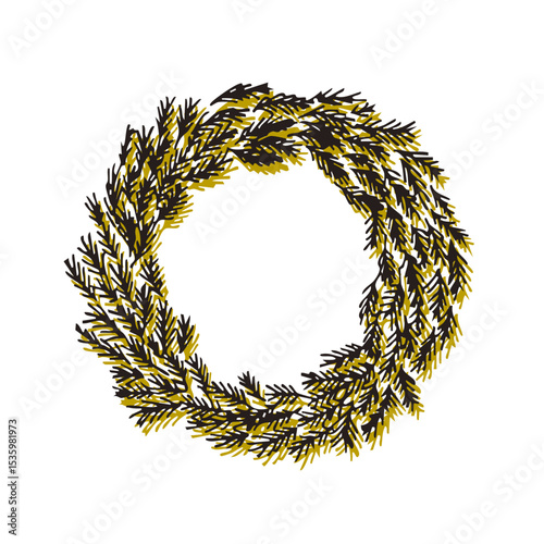 Classic cedar wreath illustration｜杉のリース、クラシックな雰囲気のイラスト