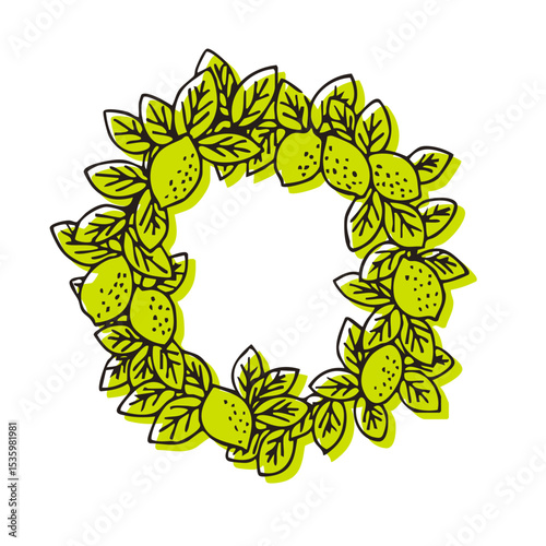 Classic lemon wreath illustration｜レモンのリース、クラシックな雰囲気のイラスト