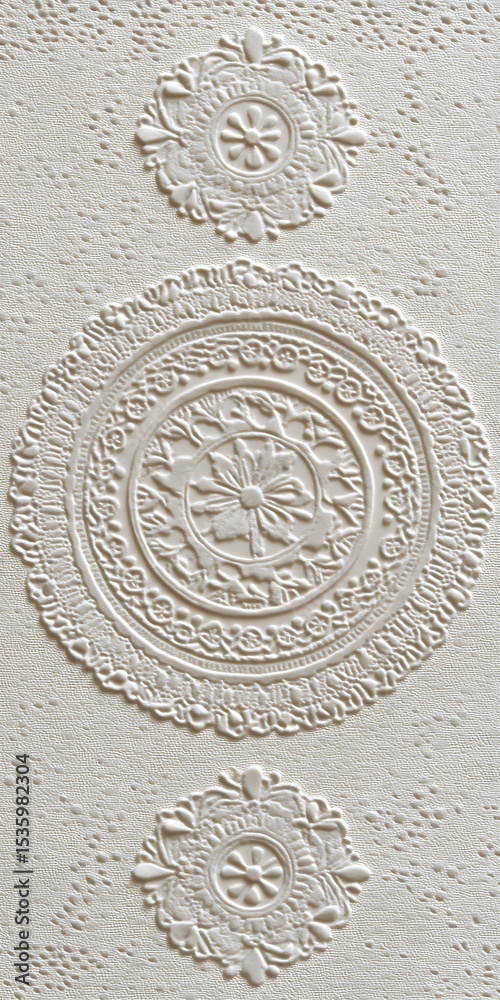 Obraz premium Monochrome Embossed Floral Circles Pattern with Textured Detail Aesthetic
