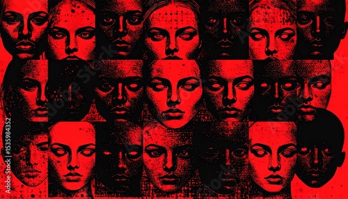 Abstract portrait collage in red and black - suitable for lifestyle magazines