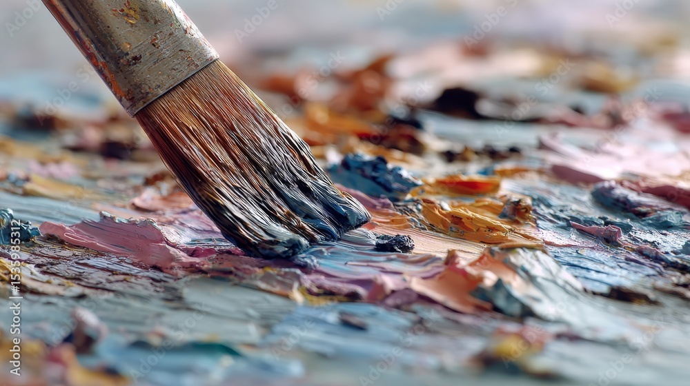 Naklejka premium Paintbrush creating textured strokes on canvas surface