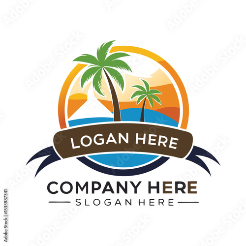 Tropical vacation logo with a company tagline