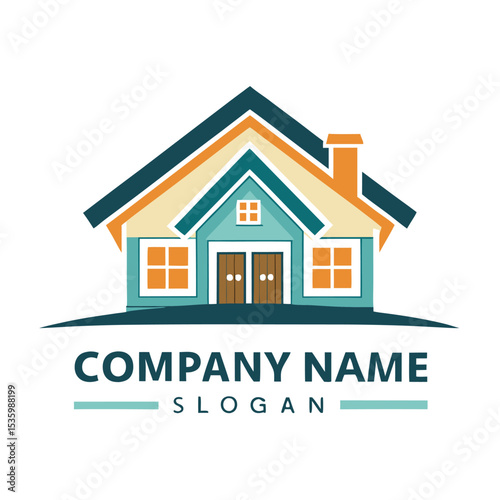 Colorful house-shaped logo with company name and slogan