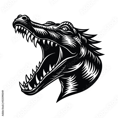 Aggressive Crocodile Silhouette with Open Jaw