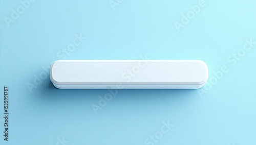 A light, solid white rectangular object, subtly rounded at the edges, sits on a light, powder-blue surface.  It's a simple, minimalist form