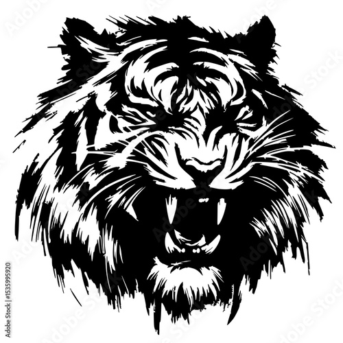 Abstract angry tiger stroke silhouette