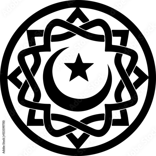 vector illustration silhouette design icon logo symbol of muslim religion with islamic ornaments moon and stars 