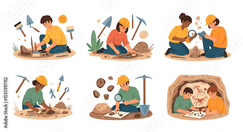 Archaeologists Discovering and Studying Ancient Artifacts and Cave Paintings