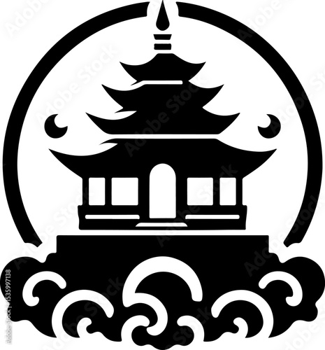 vector illustration silhouette design icon logo symbol temple shrine sacred worship as mascot traditional ethnic building