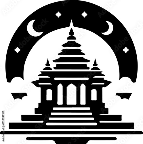 vector illustration silhouette design icon logo symbol temple sacred shrine as mascot traditional building