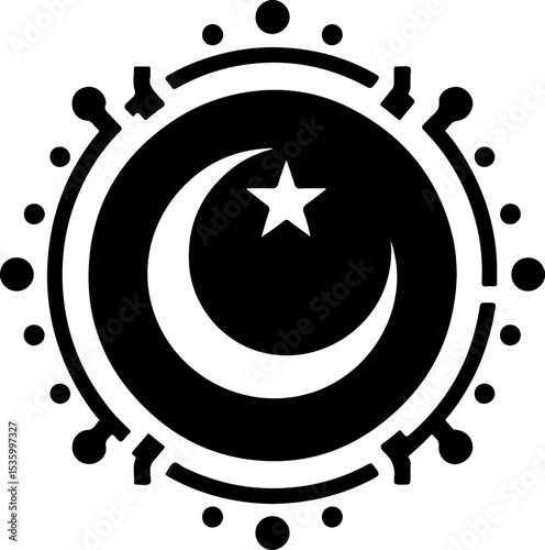 vector illustration silhouette design icon logo symbol of muslim religion with islamic ornaments moon and stars