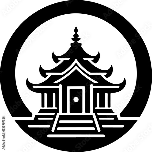 vector illustration silhouette design icon logo symbol temple shrine sacred worship as mascot traditional ethnic building