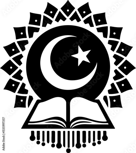vector illustration silhouette design icon logo symbol of muslim religion with islamic ornaments moon and stars