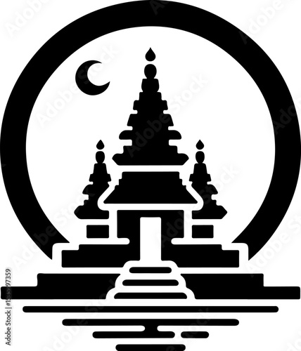vector illustration silhouette design icon logo symbol temple shrine sacred worship as mascot traditional ethnic building