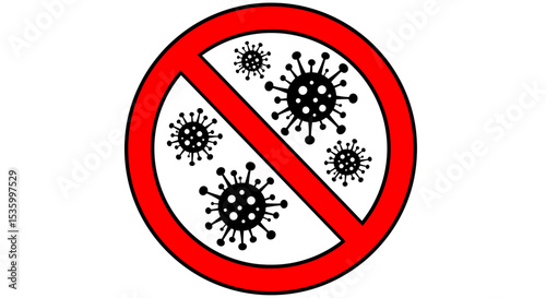 Red Prohibition Sign Over Black Virus Cells Illustration