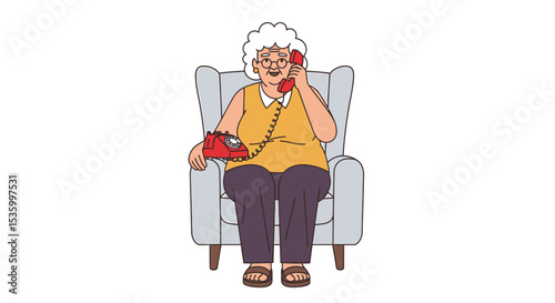 Elderly Woman Talking on a Vintage Telephone