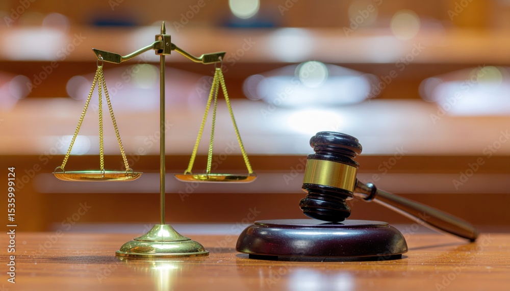 Legal scales and gavel on table Legal scales and gavel on table