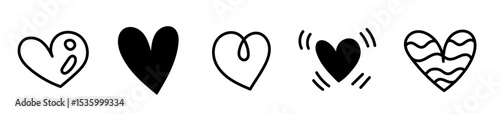 手描きのハートアイコン。落書き風のハート。バレンタインデーや愛のシンボル。ベクター素材。