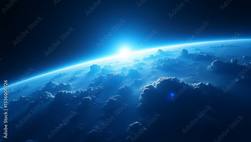 Fototapeta premium Stunning View of Earth from Space Sunrise over a Cloud-Covered Planet