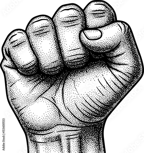 Illustration of a hand with clenched fist in vintage stipple engraving style isolated on transparent background
