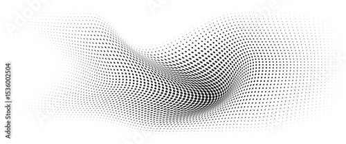 Flowing Wave Dot Halftone Pattern: Curve Gradient Shape on Transparent Background. Suitable for AI, Tech, Network, Digital, Science, and Technology Themes.